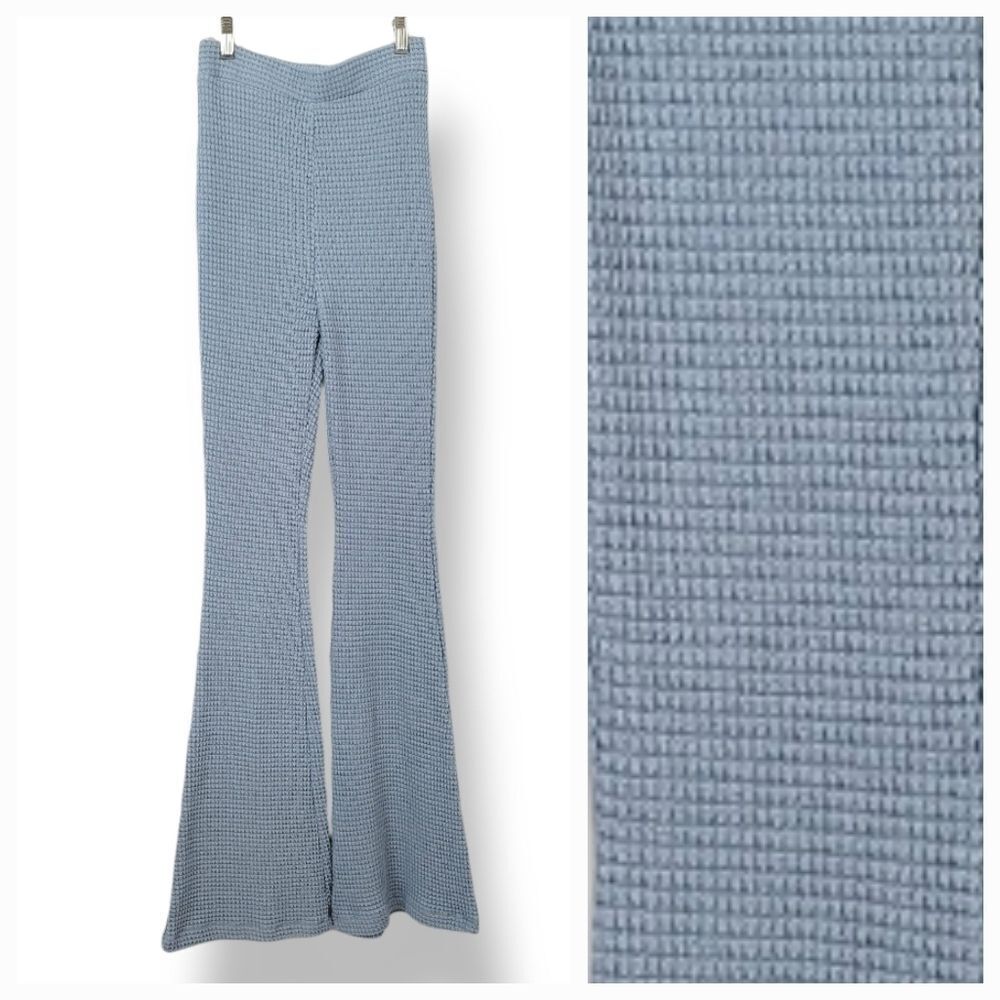 Waffle Knit High Rise Flare Lounge Pants in Cornflower Blue Size 2/XS